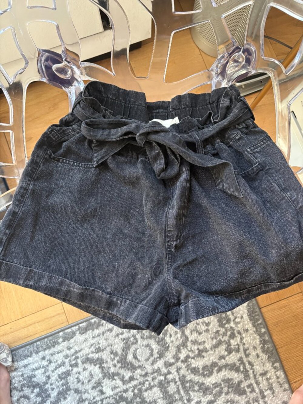 Francesca's Tgla Black Denim Tie Shorts